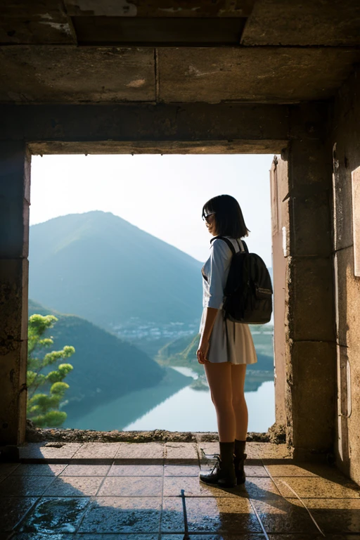 desolation,ruins,end of the century,Showa,glasses girls,adventure,