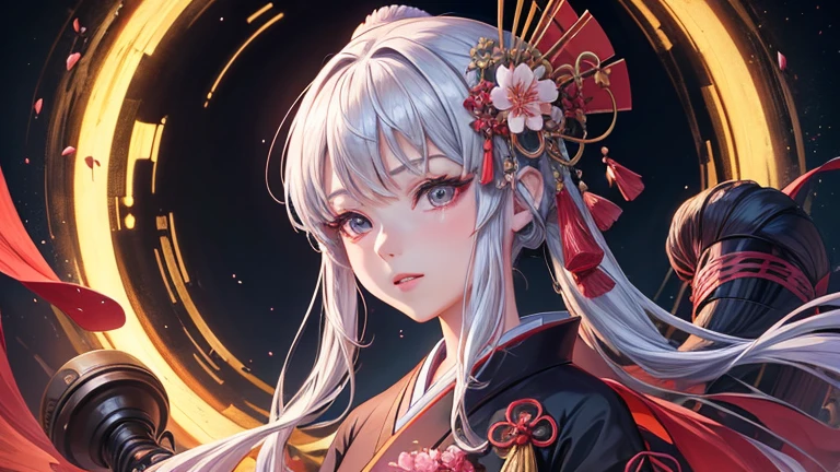 a woman in a kimono kimono kimono kimono kimono kimono kimono kimono kimono kimono kimono kimono, character portrait, Inspired by Ma Yuanyu, Trending with ArtStation, fantasy art, anime girl in a black dress, Beautiful art UHD 4K, sakura bloomimg, high detailed face anime, 2 0 2 2 anime style, anime realism, girl portrait
