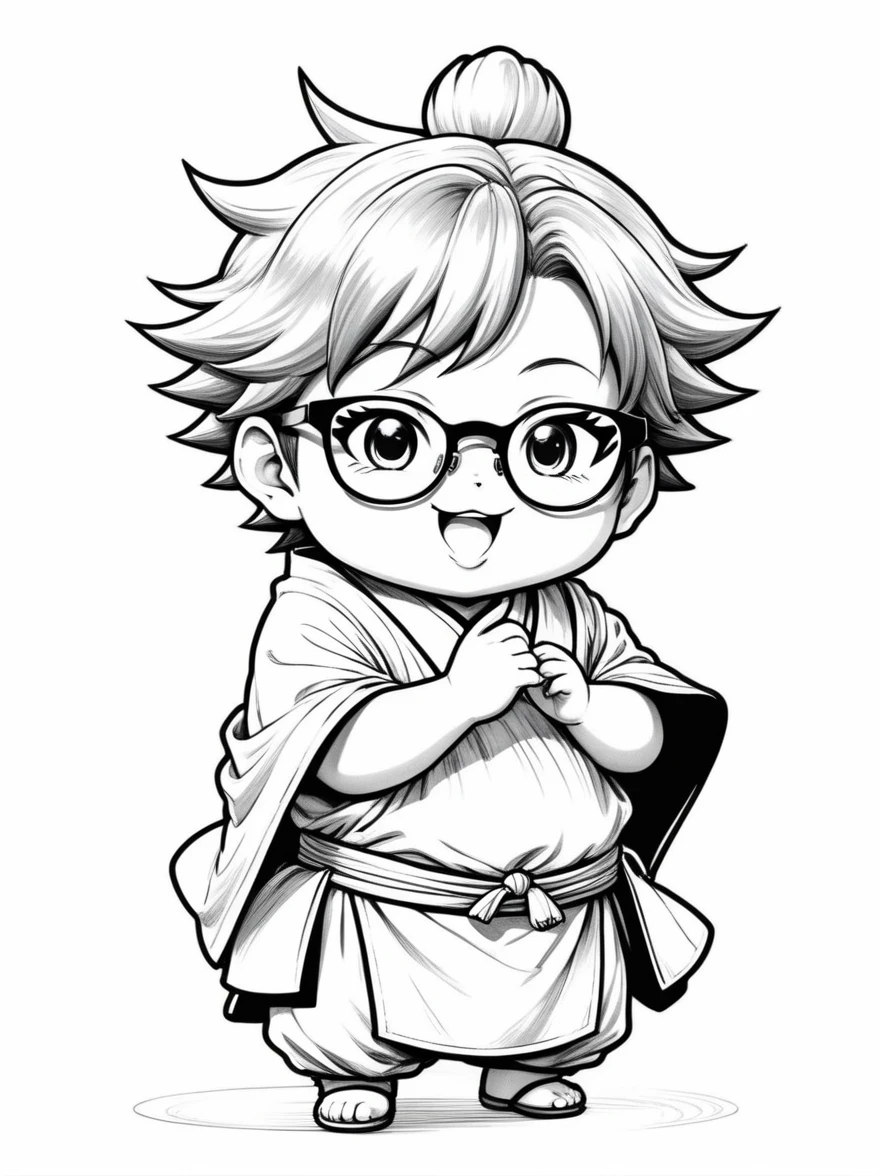Works by Akira Toriyama,((Anime line drawing:1.8)),((Black Lines)),((grey)),sketch,Chinese traditional elements,Tang Dynasty of China,cute的小猫在戏蝴蝶,wearing glasses,happy,Exaggerated expression,delicate brushstrokes,Rich in details,high quality,cute,chubby,chibi,hairy,我不敢相信它有多cute构图