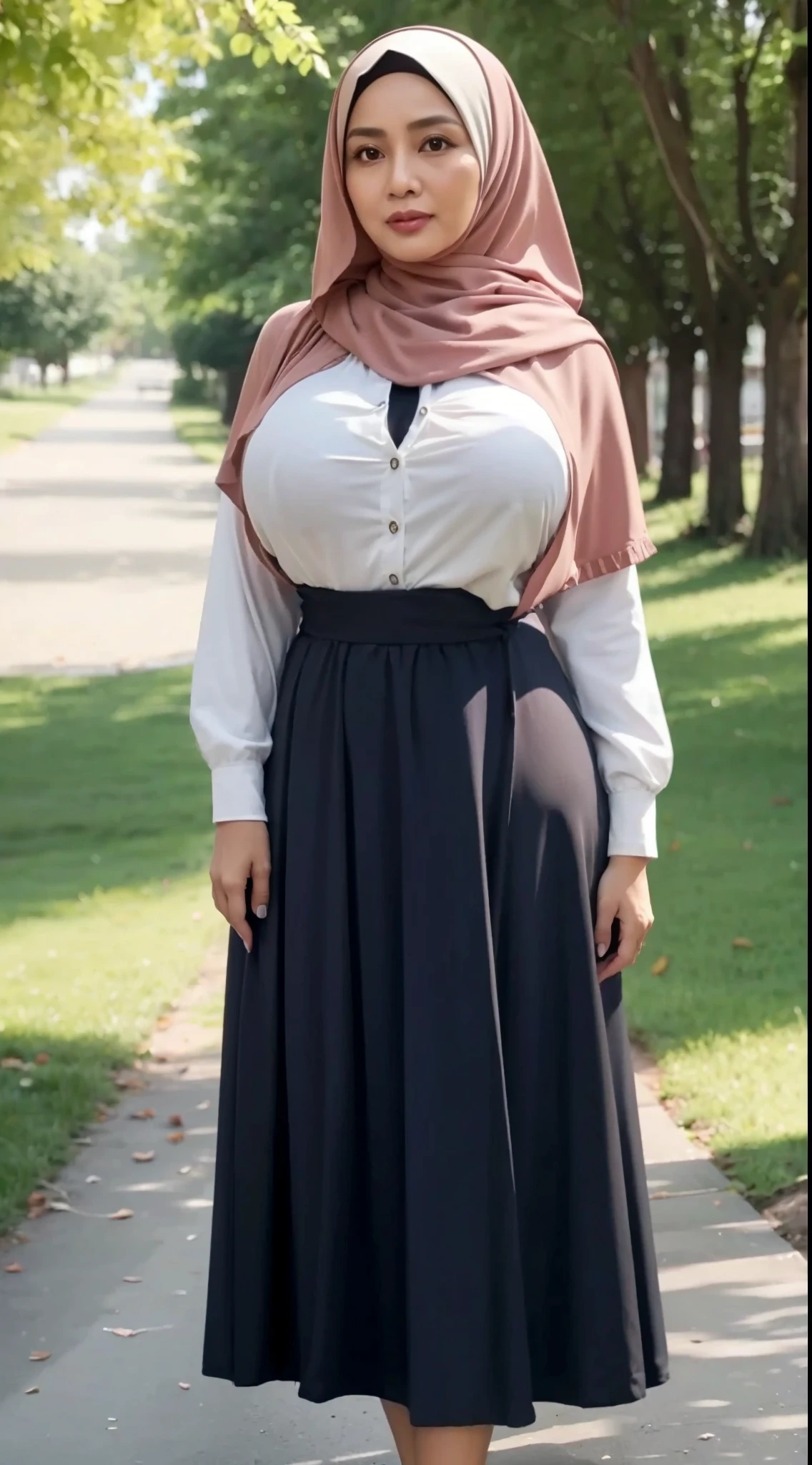 50 years Old, Hijab Indonesian mature woman, Big Tits : 66.9, Gamis, Breast out from her clothes : 1.9, at doctor office, Dark light, at Nighttime