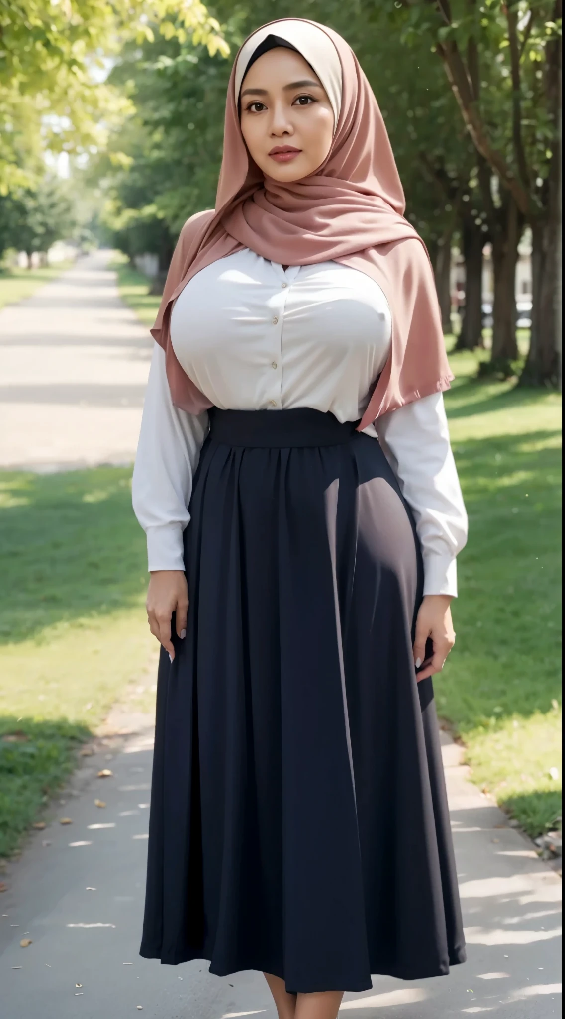 50 years Old, Hijab Indonesian mature woman, Big Tits : 66.9, Gamis, Breast out from her clothes : 1.9, at doctor office, Dark light, at Nighttime
