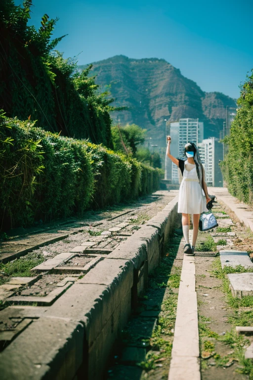 desolation,ruins,end of the century,Showa,glasses girls,adventure,mask,