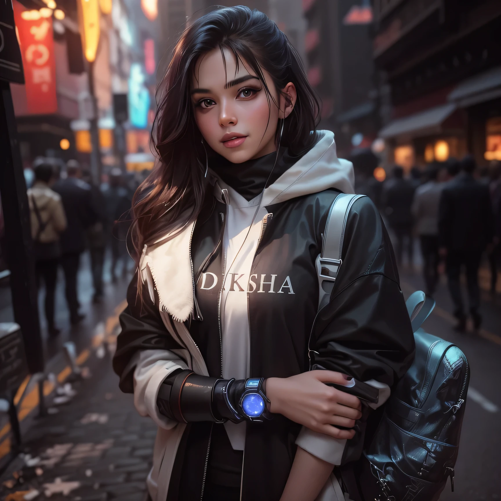 Change background cyberpunk cute girl, realistic face, 8k, ultra realistic