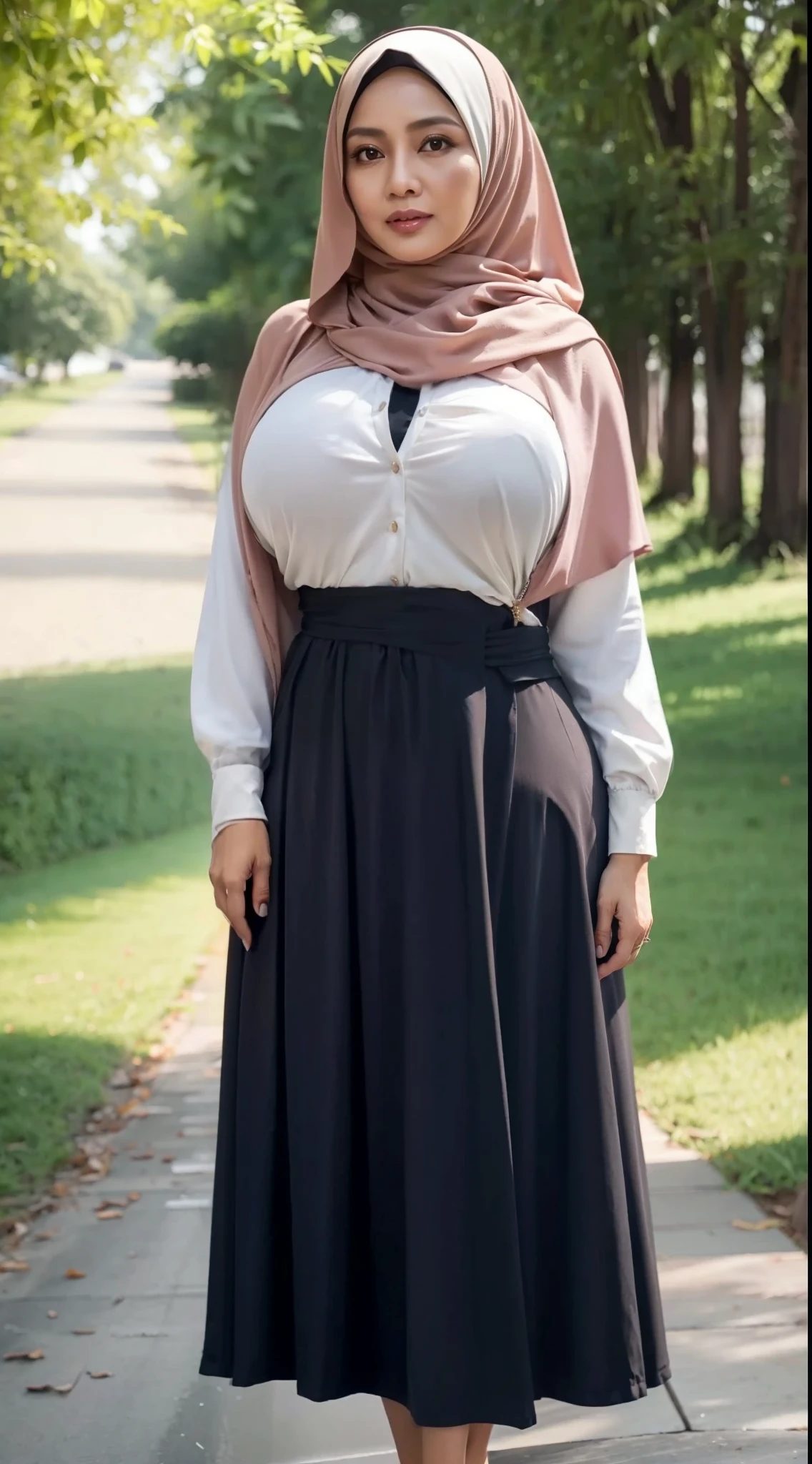 50 years Old, Hijab Indonesian mature woman, Big Tits : 66.9, Gamis, Breast out from her clothes : 1.9, at doctor office, Dark light, at Nighttime