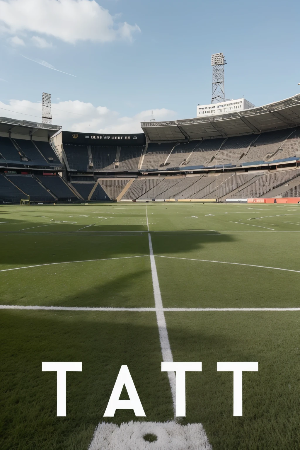 Make a slogan with the name THIS IS NOT AN F TEST.C, with the name in white with green with spaced letters with a football field behind 

