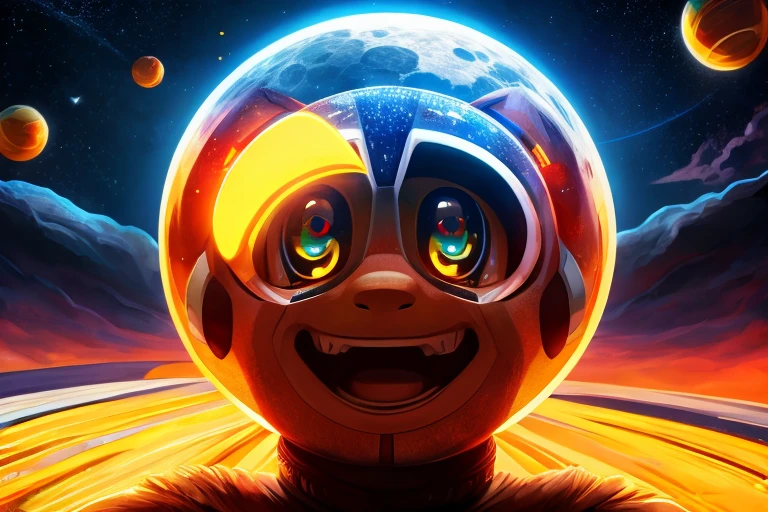 Lone man sitting on the moon observing the universe, very short hair, dilated pupils, tears, crying with eyes open, streaming tears, wide-eyed, open mouth, grin, facial hair long, bright pupils, smiley, happy, high detail, Color Field painting, En plein air, cinematic lighting, sparkle, glowing light, Futurism, Op art, UHD, high details, high quality, best quality, highres, ccurate, super detail, anatomically correct, super detail, anatomically correct