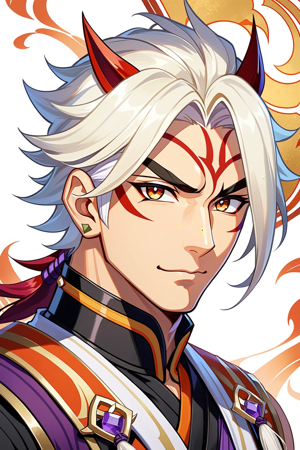 Xin Haicheng style,solo,ARATAKI ITTO\(genshin impact\),portrait,upper_body,highres,