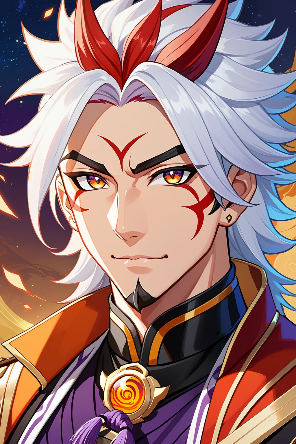 Xin Haicheng style，solo,ARATAKI ITTO\(genshin impact\),portrait,upper_body,highres,