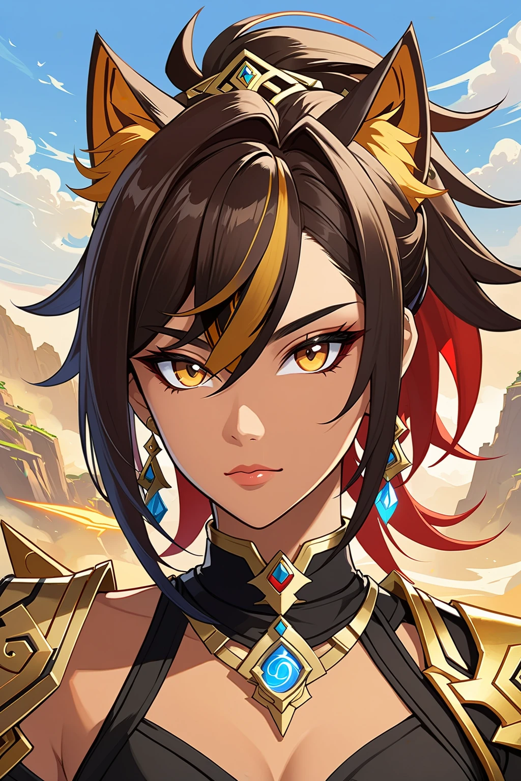 Xin Haicheng style，solo,DEHYA\(genshin impact\),portrait,upper_body,highres,