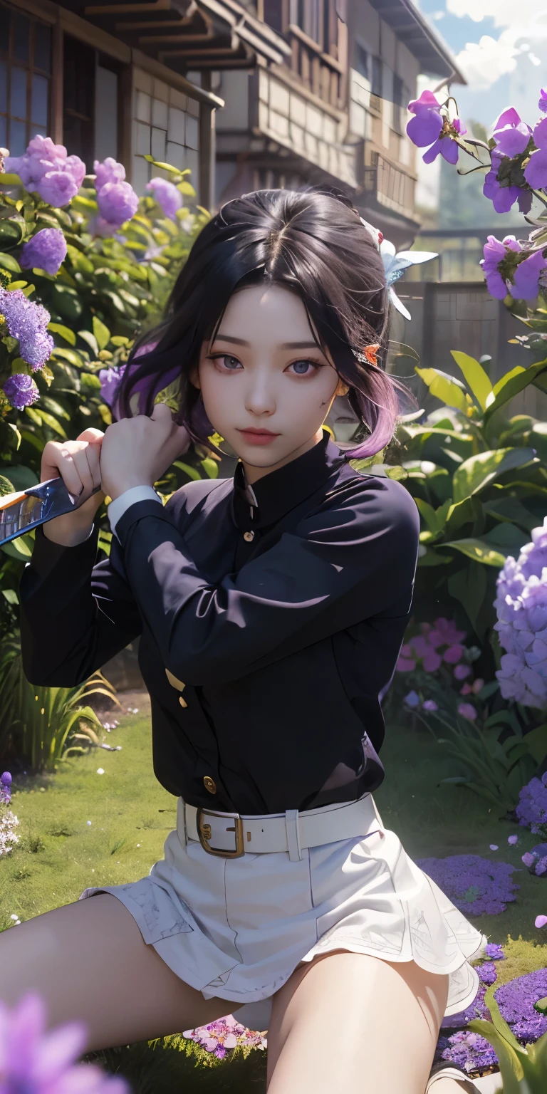 Ultra-realistic 8k CG,white panties:1.4、(Beautiful bikini panties:1.4) 、squat and open your legs、beautiful pantieasterpiece,(mini skirt生脚white panties:1.4) ,spread legs,show white panties,mini skirt、front、, (weapon in hand: 1.2), (attack: 1.2), beauty, goddess, (生脚white panties:1.3),frontから, face sticking out, (super detailed background, delicate pattern, intricate details)), high quality, highly detailed face, (超mini skirtから見えるwhite panties生脚:1.4)、highly detailed eyes and face, highly detailed eyes, kocho shinobi, colorful hair, No bangs, hair intake, purple eyes, amount, black shirt, black pants (Haori, butterfly, button, belt, (garden: 1.2), purple flowers, Chibi, cloudy null, sunlight, Tyndall effect, exy、Slope_null, face, gorgeous null, Sword at the waist,Ultra-realistic 8k CG, masterpiece,(mini skirt:1.4) close, (weapon in hand: 1.2), (attack: 1.2), beauty, goddess, frontから, face sticking out, (super detailed background, delicate pattern, intricate details)), high quality, highly detailed face, highly detailed eyes and face, highly detailed eyes, kocho shinobi, colorful hair, No bangs, hair intake, purple eyes, amount, black shirt, black pants (Haori, butterfly, button, belt, (garden: 1.2), purple flowers, Chibi, cloudy null, sunlight, Tyndall effect, Slope_null, face, gorgeous null, Sword at the waist,