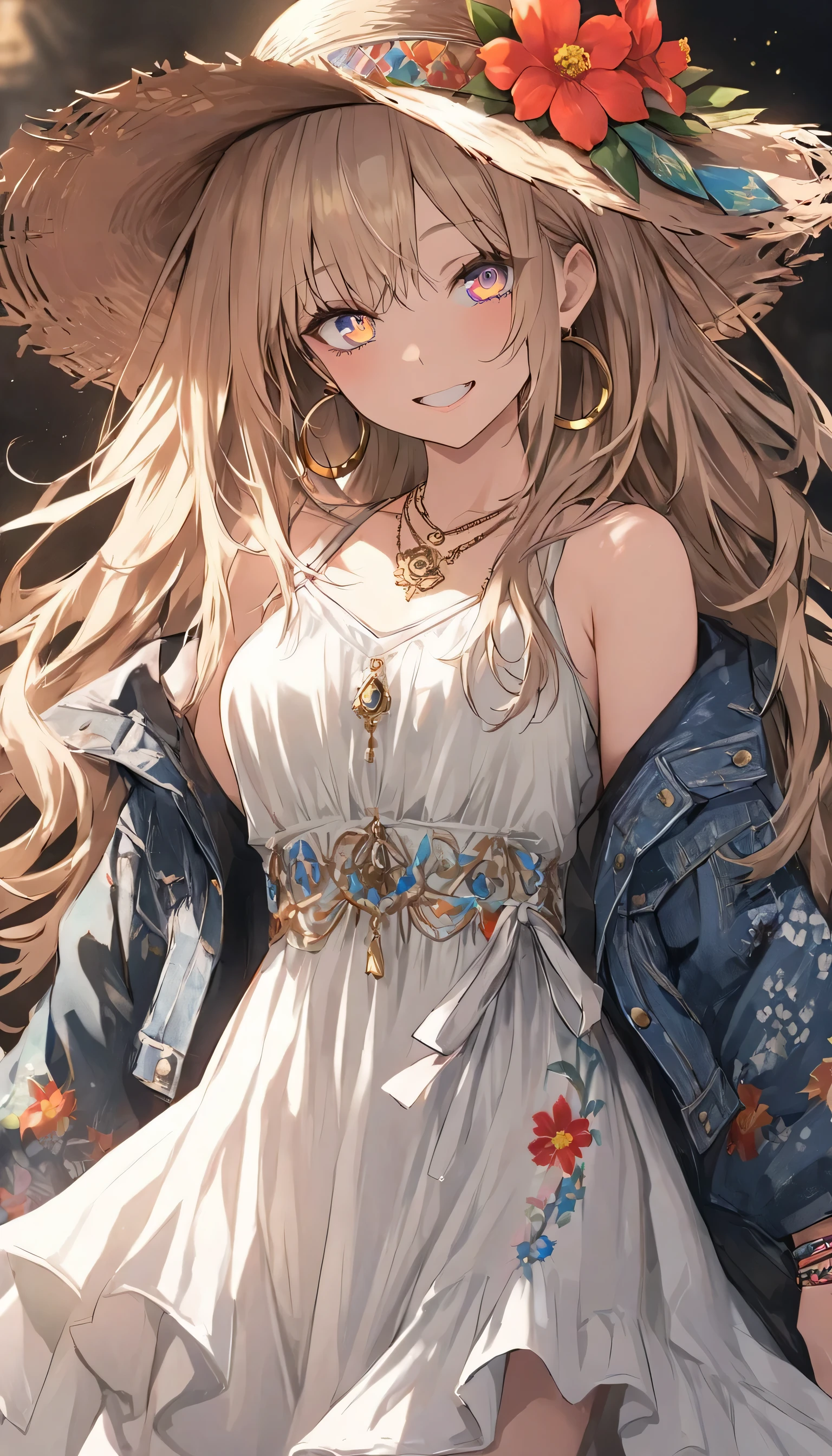 (highest quality、masterpiece、High resolution、detailed),(Shining eyes、detailed beautiful face)、1girl,
BREAK
//Fashions
Celestial Blossom Urban Boho,
This costume blends the ethereal beauty of flower cosmos with the free-spirited vibes of urban bohemian fashion, Start with a flowy maxi dress in a celestial-inspired print, featuring cosmic florals in vibrant hues against a dark background, Layer the dress with a cozy knit cardigan or a denim jacket for added warmth and texture,
BREAK
Accessorize with eclectic jewelry such as layered necklaces, beaded bracelets, and oversized hoop earrings, adding a touch of bohemian charm to the ensemble, Complete the look with ankle boots or strappy sandals and a floppy hat adorned with celestial accents, Let your hair flow naturally or style it in loose waves, and opt for soft, earthy makeup with a hint of shimmer to capture the essence of celestial blossoms in modern street fashion,
BREAK