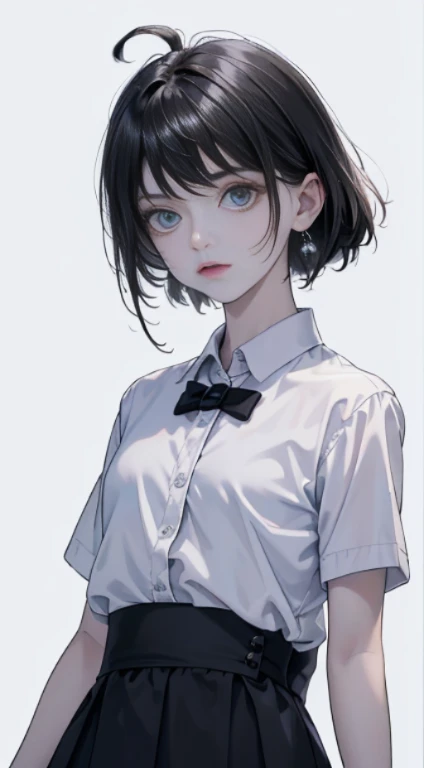 (Masterpiece, Best quality,:1.2), 1girl, (Single:1.3), Upper body, White shirt, Short sleeves, , (Dead, real, الحياه الrealه, Exceptional, Best aesthetic, new, newest, Best quality, Masterpiece:1.2), downy_light, downy_The skin_Tone, feminine_Poetry, (White background, Simple background,:1.2),
