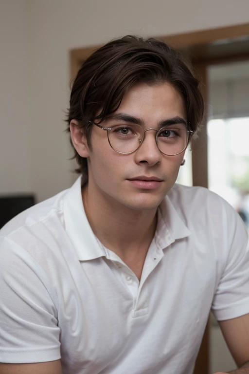 Rapaz jovem com uma camisa azul e uma camisa azul, Jovem com rosto bonito com olhos azuis e cabelos castanhos, jovem bonito, bonito rosto atraente, retrato do jovem bonito, jovem atraente, jovem bonito, rosto bonito perfeito, rosto masculino bonito, jovem bonito, macho atraente, cara perfeita e menino, Macho bonito, cara de jovem bonito, macho jovem magro, Zac Efron 8k, with clear glasses in white polo shirt, clear cut hair