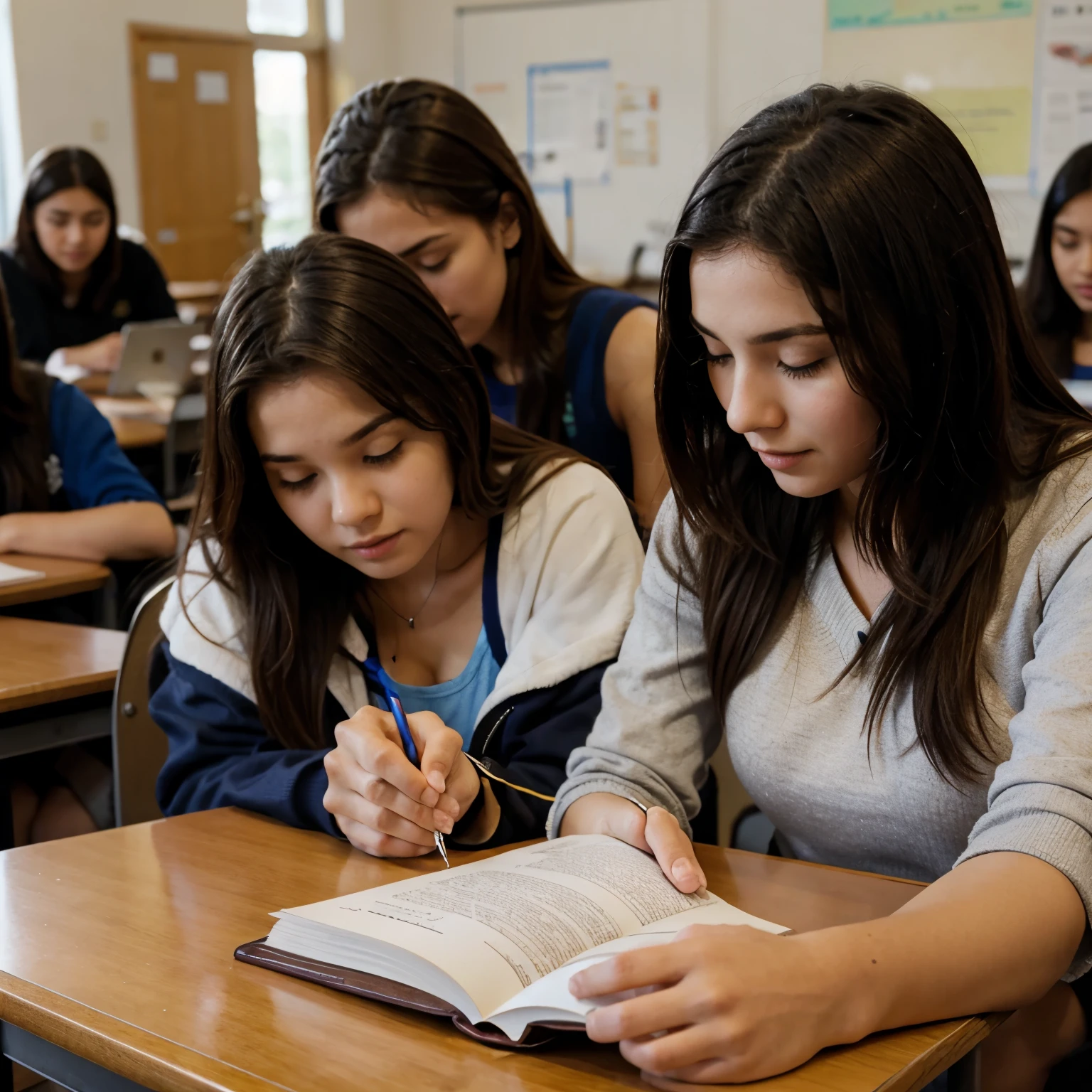 Students in a school doing a group dynamic, that their faces cannot be seen and they have a Latin American appearance