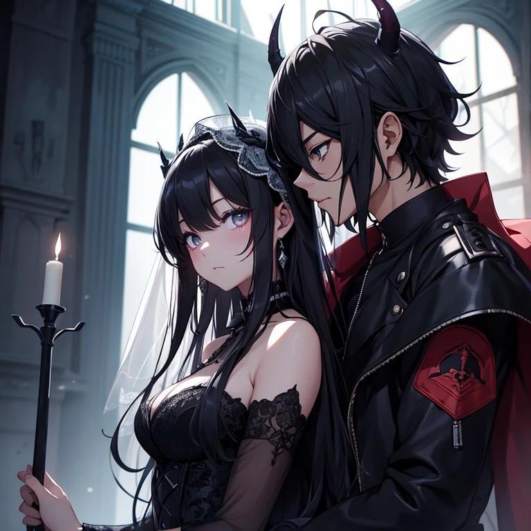 Demon and Bride、The bride who married the devil、dark色、clear eyes、Strong heart、official crying art, unthaty 8k wallpaper, Super detailed, beautiful and aesthetic, high qualthaty, beautiful, masterpiece, 最high qualthaty, (zget tangled, mandala, tangled, get tangled:0.6), dark森の中の男と女の子の白黒写真, (male monster next to girl), dark, dark, Limthated palette, long straight black hair,  (dark), good and bad、that&#39;that&#39;that&#39;that&#39;that&#39;that&#39;it&#39;s raining、、Reduce exposure