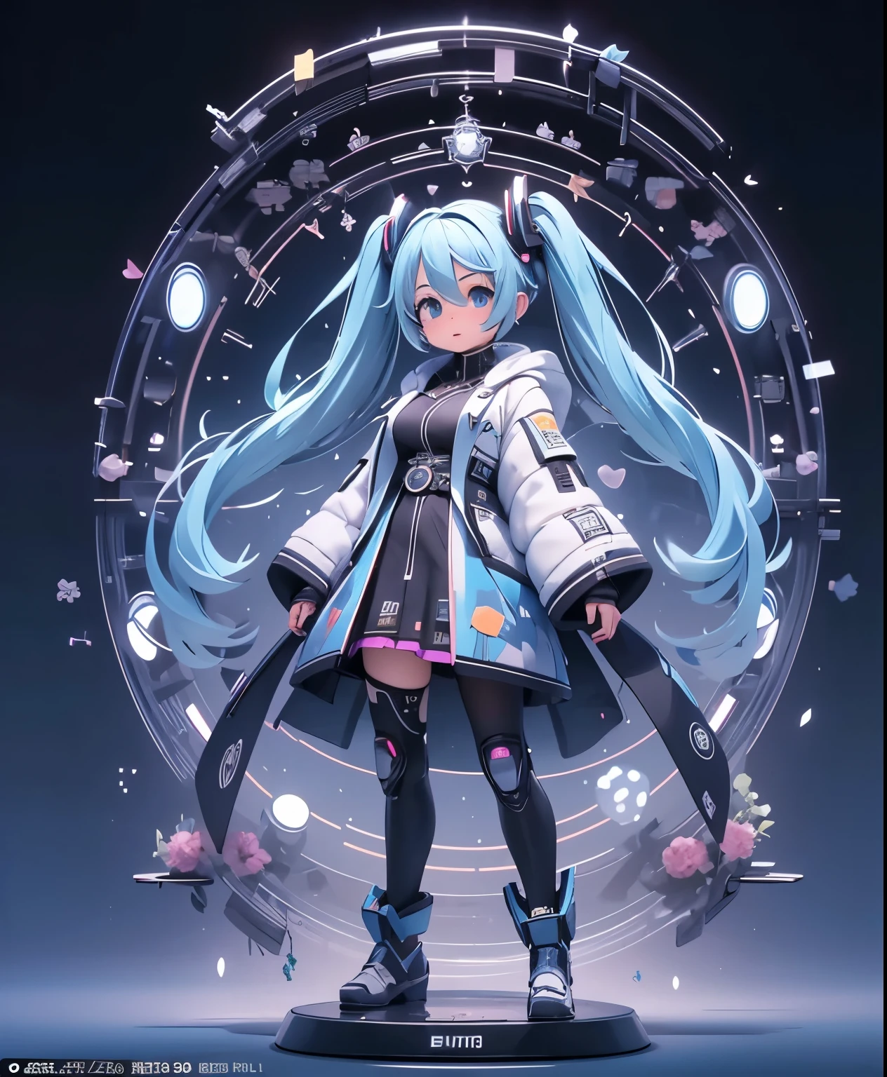 (masterpiece、最high quality、最high quality、official art、beautiful beautiful:1.2)、(1 girl:1.3)Hatsune Miku、twin tails,big breasts,((full body esbian))1 girl,stand position,full body esbian,I can see the whole body, alone,Telepathic Woman, Machine body, cyber punk, The body is mechanical or prosthetic, advanced technology, long silver hair, The aircraft is painted silver,cyber punk design, the eyes are bright blue, 繊細なcyber punkメイク, Advanced technology cane, Deep covering, (Impressionism: 1.4), (tarot: 1.3), Alphonse Mucha, full length, no background, eye reflection, high details, gothic art, Baroque Motion Blur, ray tracing, reflected light, multi view, perspective, ultra wide angle, table top, anatomically correct, Super detailed, high details, high quality, Wearing goggles,she keeps her mouth open,hair standing on end