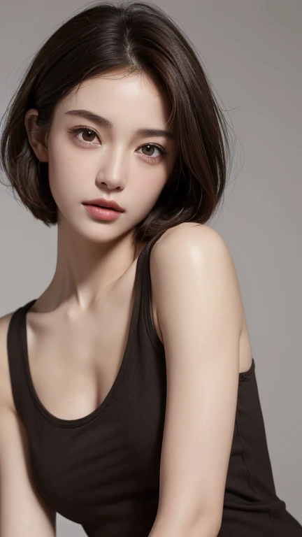 ((highest quality, 8K, masterpiece :1.3)), whole body, sharp focus: 1.2, Perfect body beautiful: 1.4, slim abs: 1.2, ((dark brown hair, : 1.2)), tank top dress: 1.1, (street: 1.1), Highly detailed face and skin texture, delicate eyes, double eyelid,short cut hair
