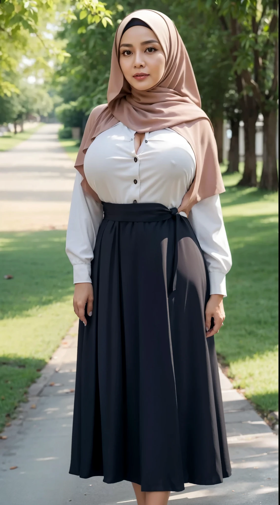 50 years Old, Hijab Indonesian mature woman, Big Tits : 66.9, Gamis, Breast out from her clothes : 1.9, at doctor office, Dark light, at Nighttime