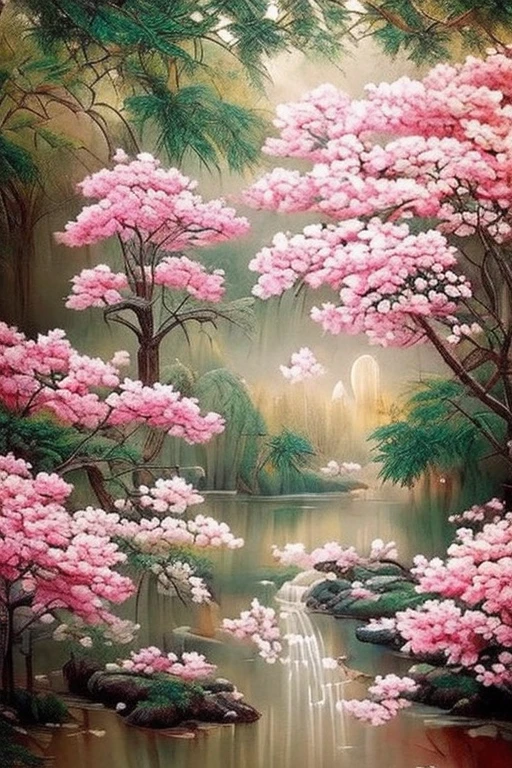 (High resolution:1.1), 最high quality, (masterpiece:1.2), Bright colors, digital painting, dense forest, water, beauty of nature, An oasis of peace, Cherry tree, blue sky,Israel- Fantastic - Painting Style Waterfall Soft painting style Brightly colored Bright light a wonderful heavenly garden, rainbow reflected on a splendid river valley of eden sea a wonderful valley,Morning sun, river, Rose, Pastel pink path, beautiful atmosphere, dream , Israel, almond blossom, wonderful, painting style Israel courtyard full of flowers and grapevine, 4K resolution ,ブドウ畑のmasterpiece, 最high quality, high quality,very detailed CG unity 8k wallpaper, An enchanting and dreamy scene of a fantasy forest, Creates a sense of mystery and enchantment, art station, digital illustration, Complex, trend, pastel colour, oil, award winning photography, Bokeh, Depth of the bounds written, HDR, bloom, chromatic aberration ,realistic,very detailed, trend on art station, trend on CGsociety, Complex, high detail, dramatic, mid-journey art