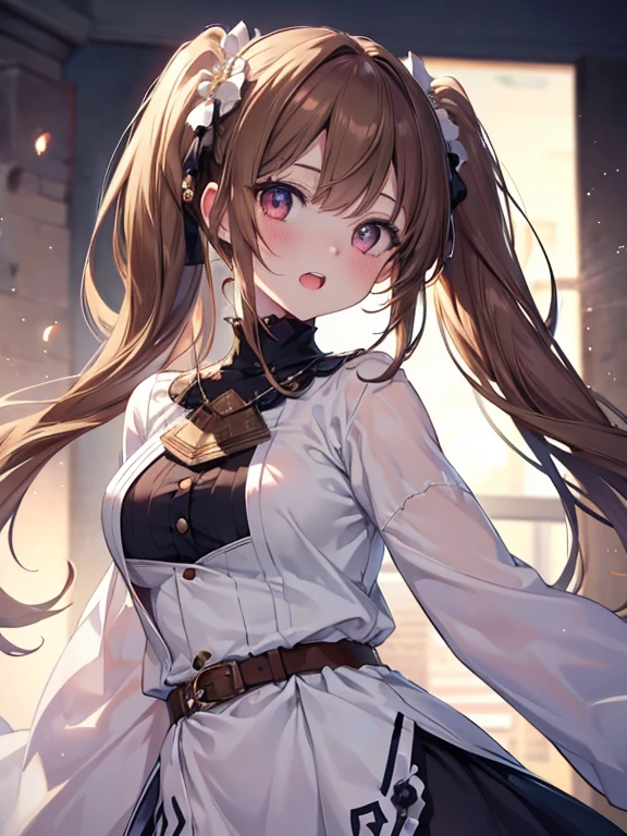 Starry eyes, it looks even more beautiful than immortal, Ahoge, hair, star-shaped pupils, amber eyes, colored contact lenses, blush, high detail, anime, romanticism, modern, gothic art, anime style, film lighting, ray tracing, motion rye, close-up, sony fe gm, uhd, high detail, top quality, 8k, big breasts, light brown hair, hat, twin tails, clean fingers, well-formed fingers, long jacket, ribbon, mystery, knitted hat, snow, anger, impatience