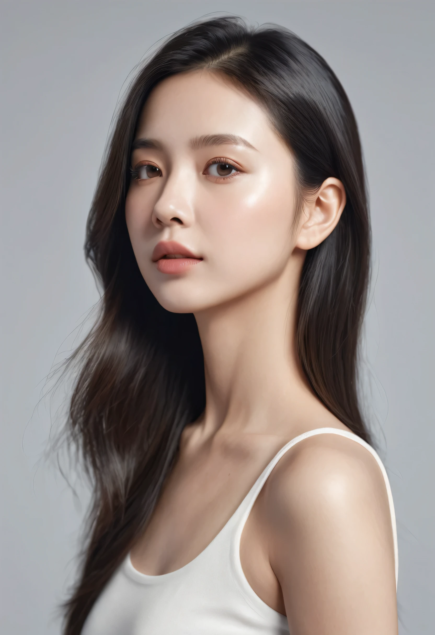 ((Best Quality, 8K )),  A young cute profile woman, photorealistic, side view, portrait, ultra realistic, high detailed, high detailed skin, high quality, 