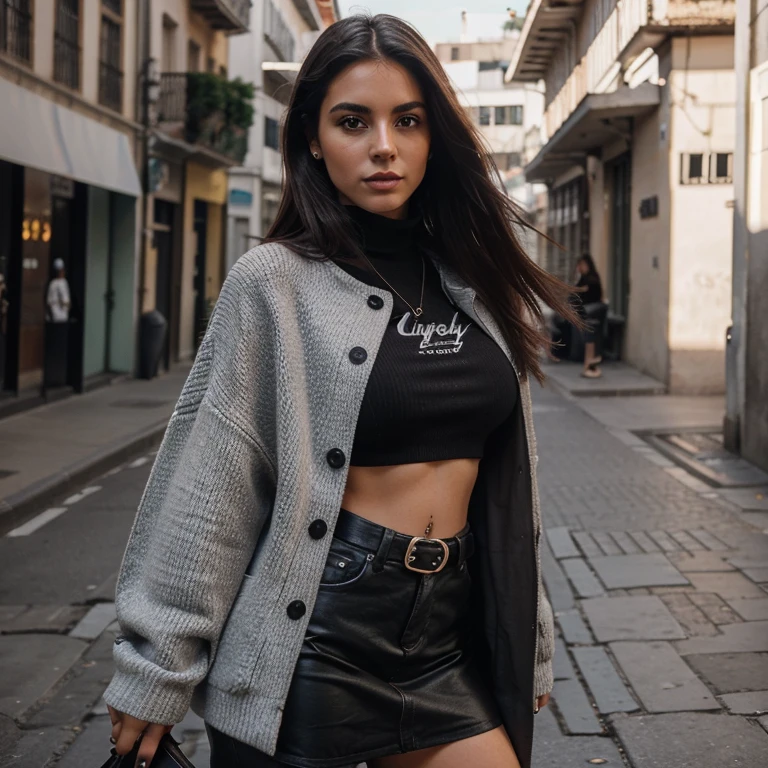 Fotografia de uma mulher de 28 anos , cabelos curtos e preto, She is a fashion student and digital influencer , She has an authentic and modern style , sem ser vulgar