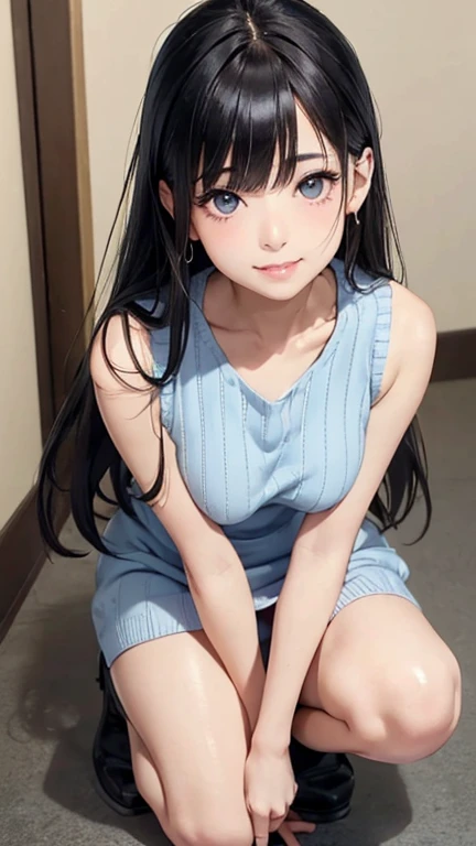 highest quality、4K quality、 sits backwards on man、A man places his hand on a woman's chest、The woman has bare legs、The woman's crotch is wet、Having sex
