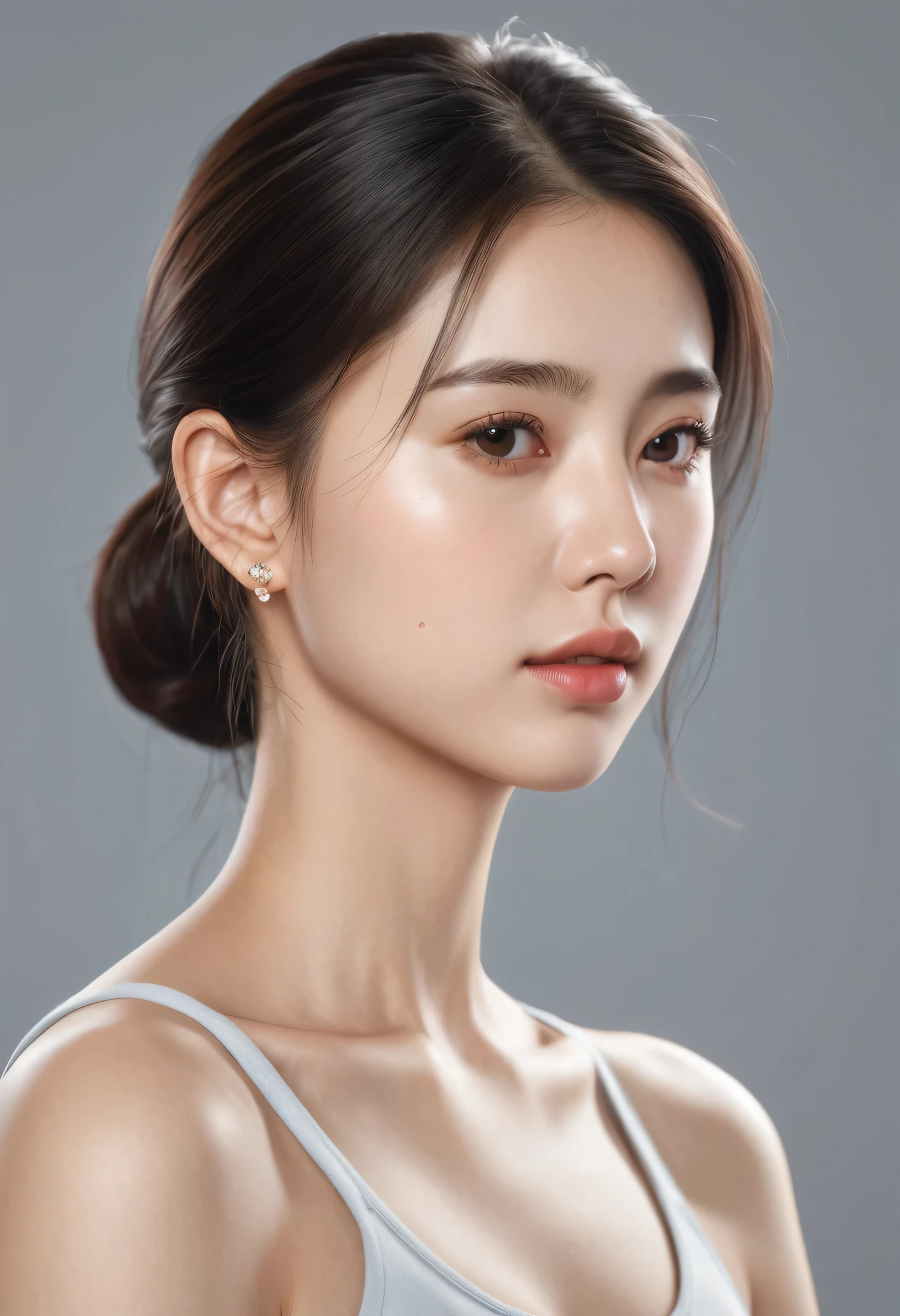 ((Best Quality, 8K )), A young cute profile woman, photorealistic, side view, portrait, ultra realistic, high detailed, high detailed skin, high quality,