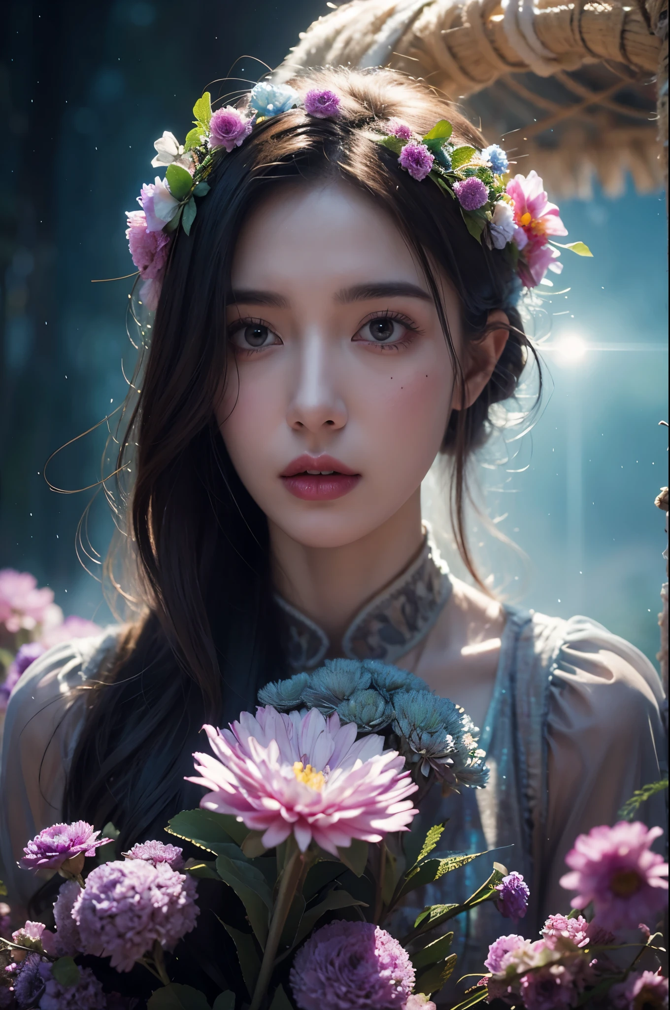 fog, light, dust, royal fractal, holographic cosmic flowers, illustration, mixed technique by Pablo Amaringo "Merriam, Nikolina Petolas, Peter Grik, Dariusz Klimczak, surreal hallucinatory, intricately detailed sharp focus", digital art, perfect composition, beautiful detailed, intricate, insanely detailed octane rendering trending on artstation, 8k art photography, photorealistic concept