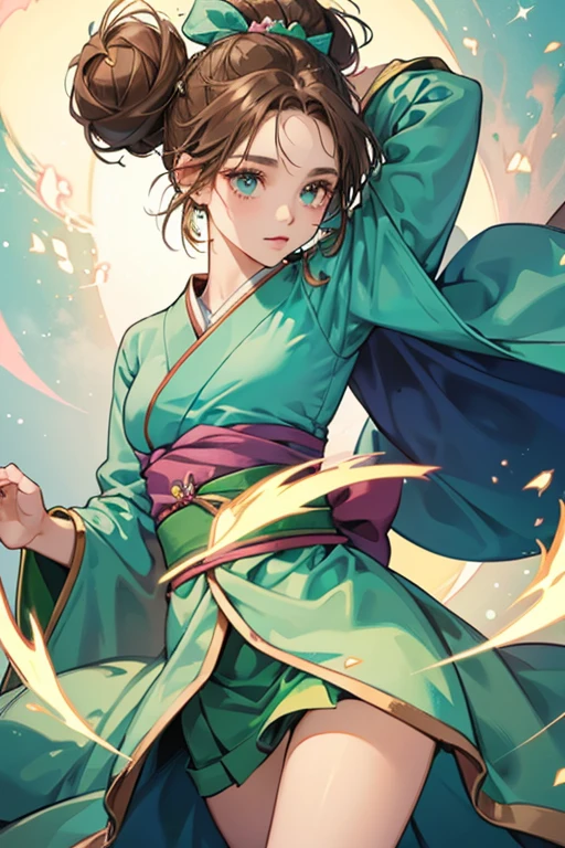 Maja the sky witch has pea-green skin and brown hair tied into a large bun that is almost the same size as her head. She wears a light-brown cape covering what seems to be a teal dress or Japanese kimono with tight sleeves. Her voice has a magical, reverberating effect to her words. In "Something Big", while she still maintains her cape, she wears a cutoff version of Princess Bubblegum's rock shirt and a green skirt, her eyes appear bigger than in "Sky Witch" and she now possesses a unibrow. SPARKLE; GLITTER