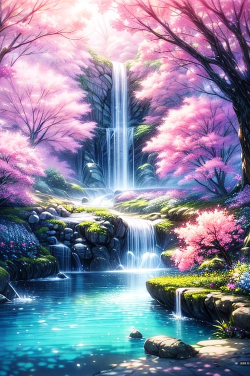 (High resolution:1.1), 最high quality, (masterpiece:1.2), Bright colors, digital painting, dense forest, water, beauty of nature, An oasis of peace, Cherry tree, blue sky,Israel- Fantastic - Painting Style Waterfall Soft painting style Brightly colored Bright light a wonderful heavenly garden, rainbow reflected on a splendid river valley of eden sea a wonderful valley,Morning sun, river, Rose, Pastel pink path, beautiful atmosphere, dream , Israel, almond blossom, wonderful, painting style Israel courtyard full of flowers and grapevine, 4K resolution ,ブドウ畑のmasterpiece, 最high quality, high quality,very detailed CG unity 8k wallpaper, An enchanting and dreamy scene of a fantasy forest, Creates a sense of mystery and enchantment, art station, digital illustration, Complex, trend, pastel colour, oil, award winning photography, Bokeh, Depth of the bounds written, HDR, bloom, chromatic aberration ,realistic,very detailed, trend on art station, trend on CGsociety, Complex, high detail, dramatic, mid-journey art