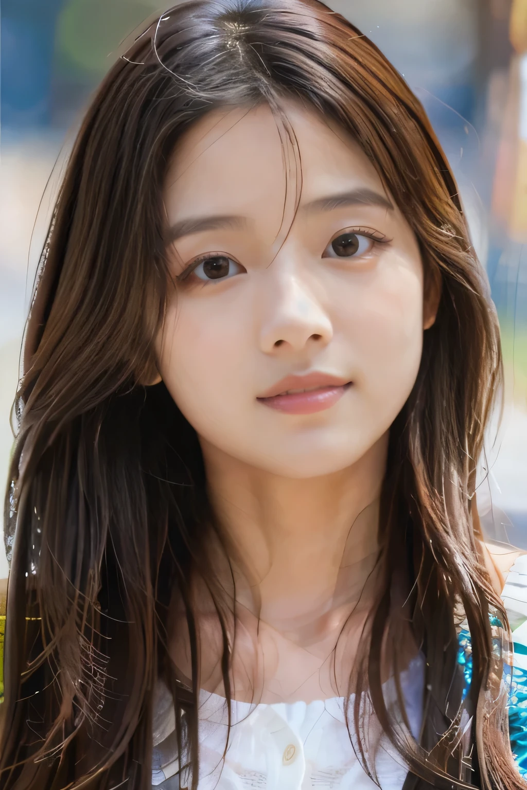 realistic pictures、4K high quality、Reiyo Matsumoto、15 year old Japanese woman、165cm extension、beautiful girl、long hair、glossy lips、Realistic and captivating beauty、beautiful appearance、considerable beauty。