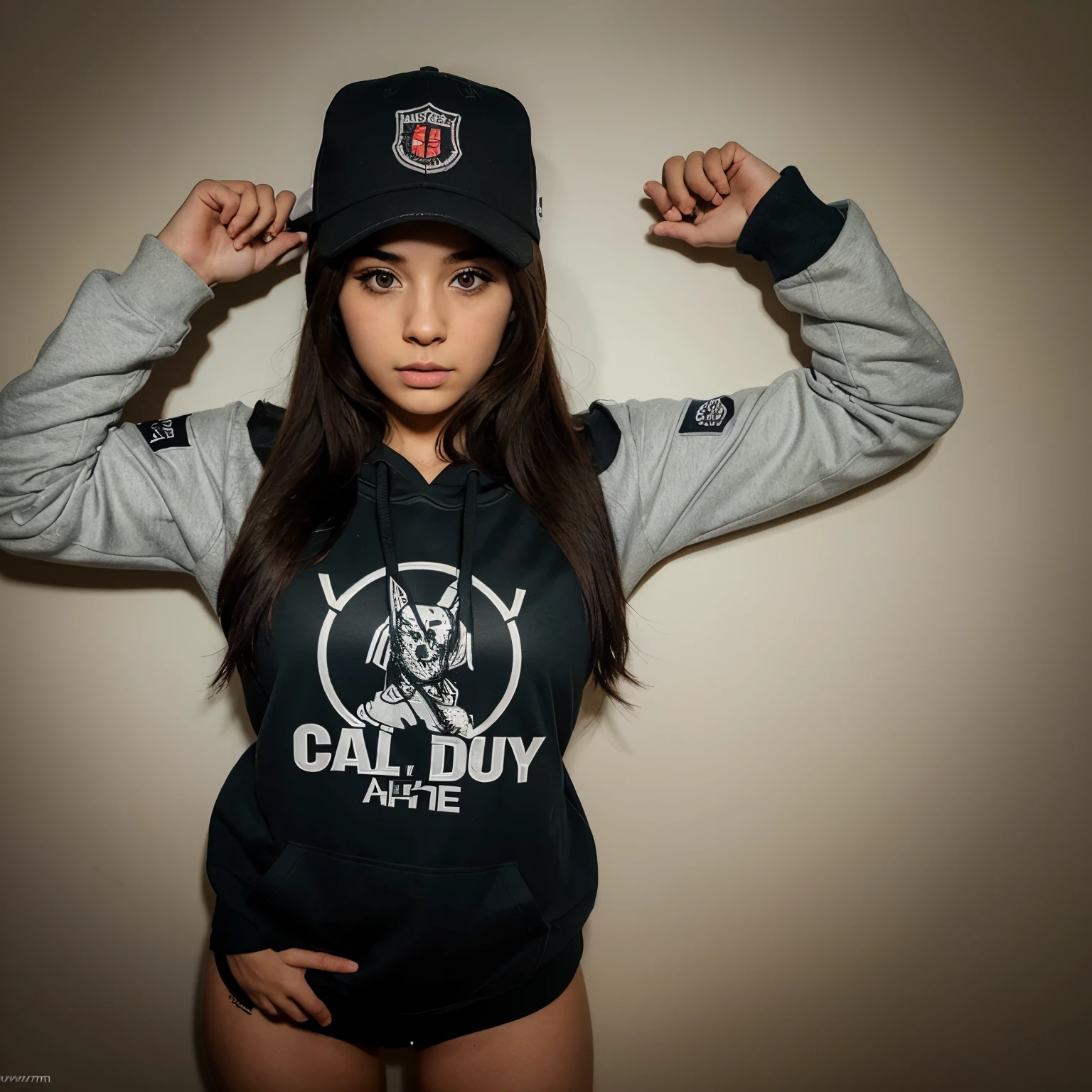 Creame un mascot logo donde la mascota sea una chica con sudadera de call of duty y debajo tenga las letras killer