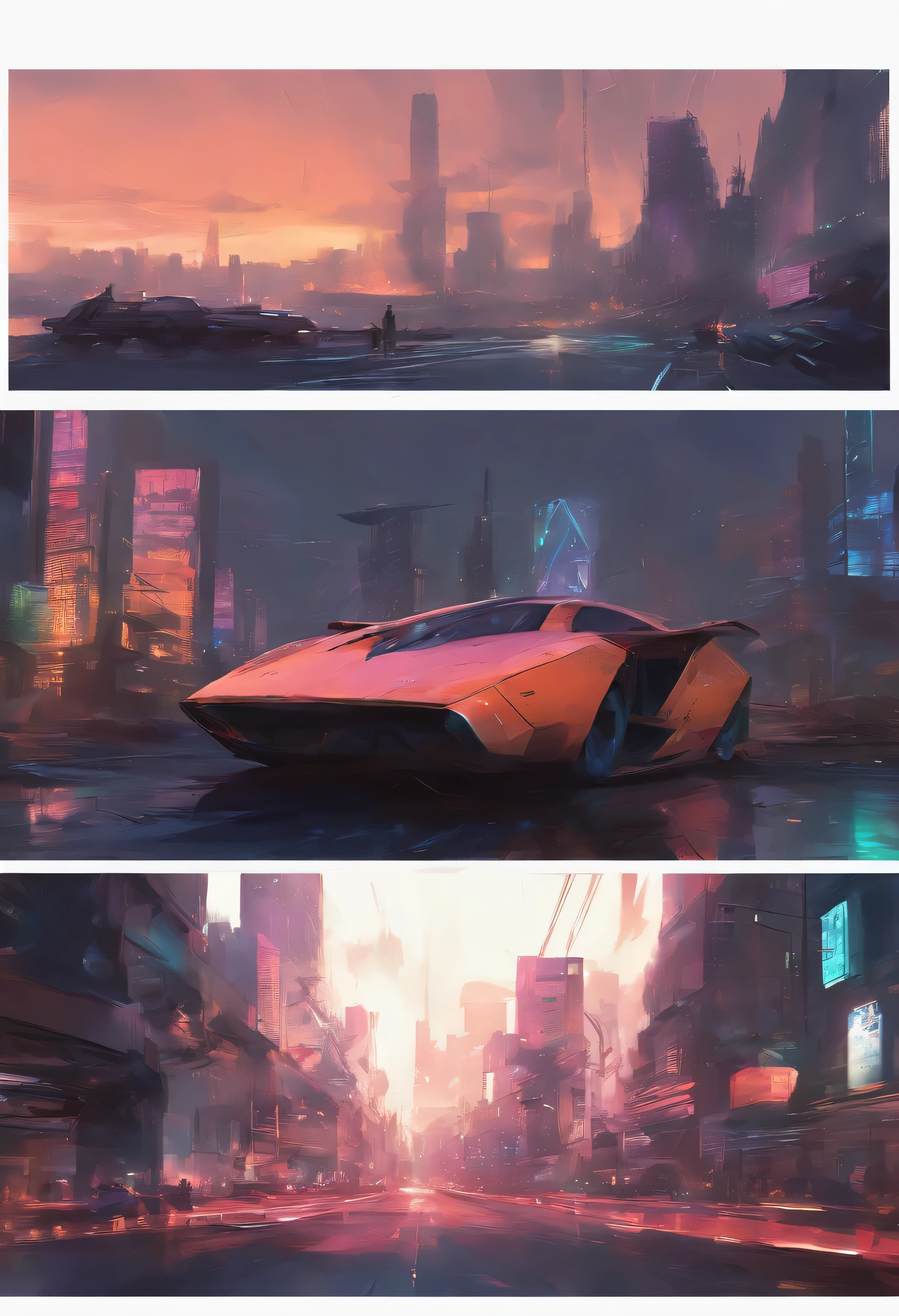 (masterpiece), anime, (photo_(medium):1.0), by Antonio J. Manzanedo, by Jeremy Lipking, sci-fi flying car, dystopian city setting, night time, pastel colors 