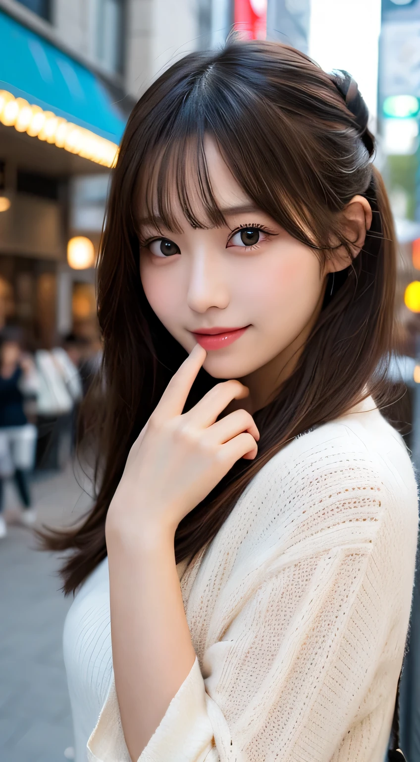 table top, highest quality, figure, Super detailed, finely, High resolution, 8k wallpaper, Perfect dynamic composition figure, detailed and beautiful eyes, Trendy women&#39;s fashion winter clothes,bun hair,small breasts natural color lip, sexy pose,smile,Harajuku、20 year old girl、cute、looking at camera
