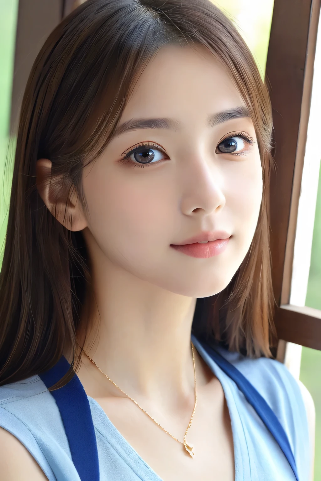 best quality ,masterpiece,ultra high res, very beautiful, kawaii, (photo realistic:1.4), 1girl, Japanese, White background, white-brown hair, looking at viewer, cleavage, beautidful eyes, Cinematic, 35mm lens, f/ 1. 8, accent lighting, 8k, Beautiful skin, wearing sweater