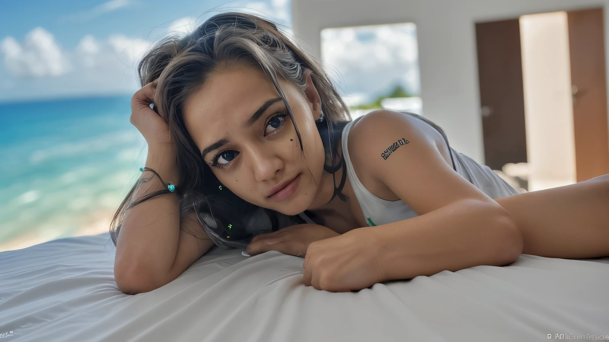 Crie para mim uma imagem totalmente estereotipada de uma mulher brasileira vista de olhos estrangeiros imagem ultra HD e outra realista.
