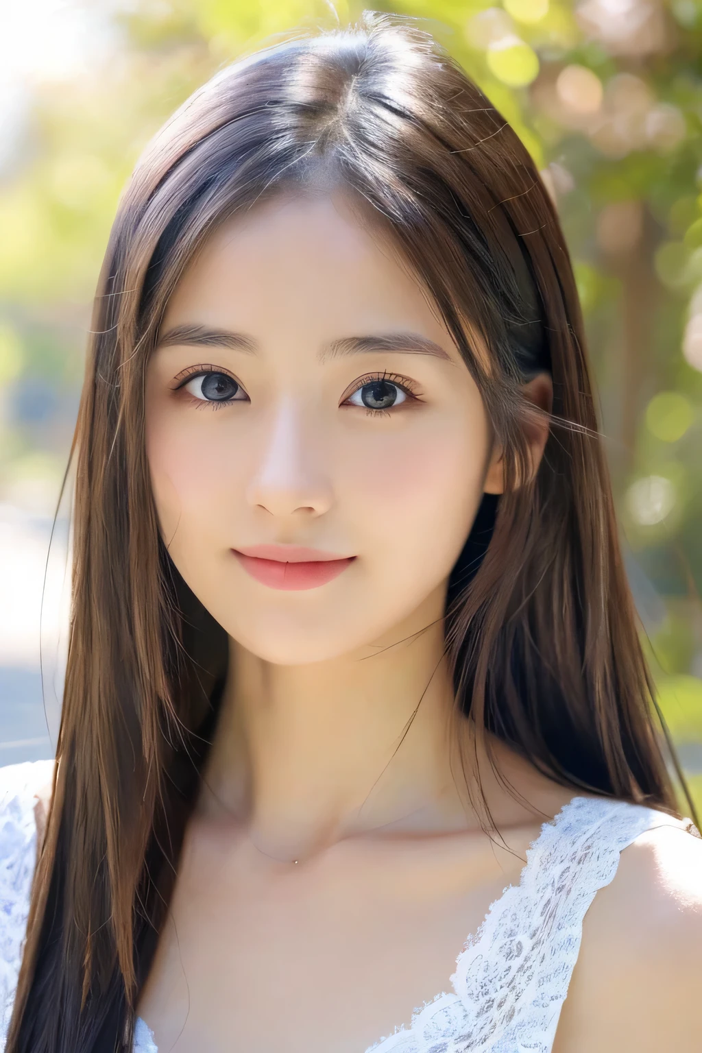 (((32k,high details,high detail、masterpiece,attention to detail,alone))),Raw photo & realistic atmosphere,beautiful dark blue eyes,detailed mouth,glossy lips,thin eyebrows,fine eyes、Soft white skin that shines in every detail、her deep black eyes are so beautiful,lip details、very beautiful face,very well-shaped face、lifelike face,shining beautiful lips,beautiful eyebrows,infinite reality, Realistic young gravure idol,she'she'she'she'she's a very cute woman , young gravure idol, young gravure idol, Very beautiful and cute 1Beautiful girl 19 years old,incredibly beautiful and classy1Beautiful girl 19 years old,natural soft light,(shiny hair,,Beautiful and kind eyes:1.5),gentle smile,well-shaped chest,medium long hair,Ties hair into one,beautiful posture,no makeup,think ahead,