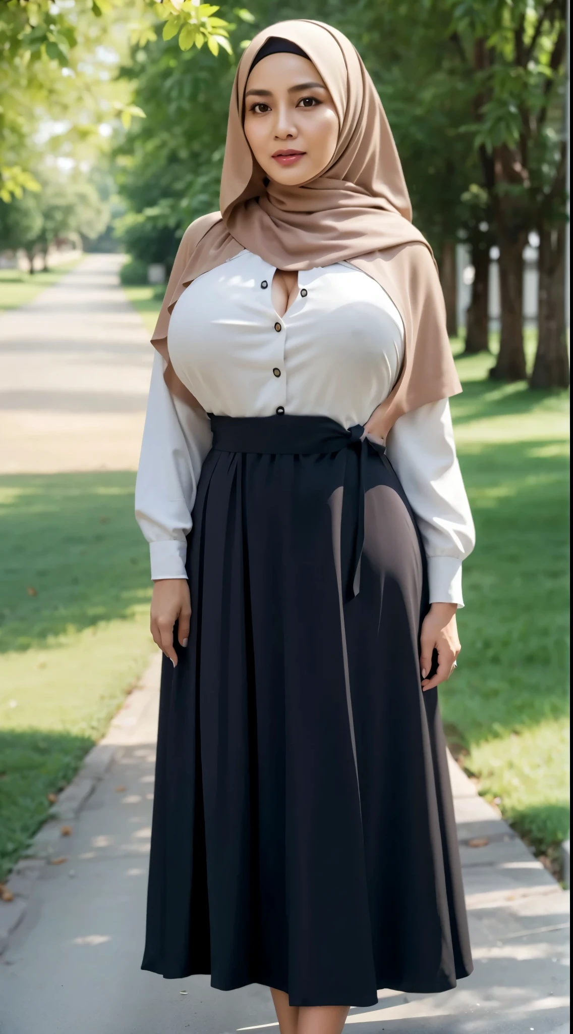 50 years Old, Hijab Indonesian mature woman, Big Tits : 66.9, Gamis, Breast out from her clothes : 1.9, at doctor office, Dark light, at Nighttime