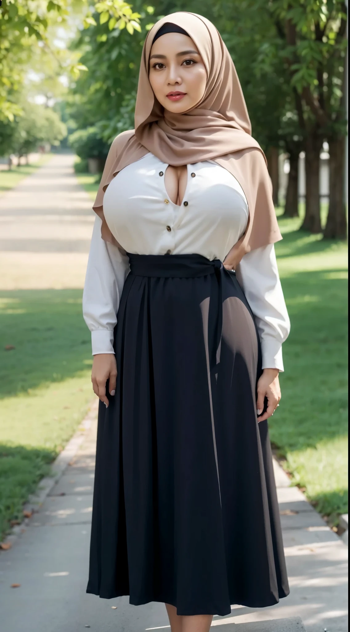50 years Old, Hijab Indonesian mature woman, Big Tits : 66.9, Gamis, Breast out from her clothes : 1.9, at doctor office, Dark light, at Nighttime