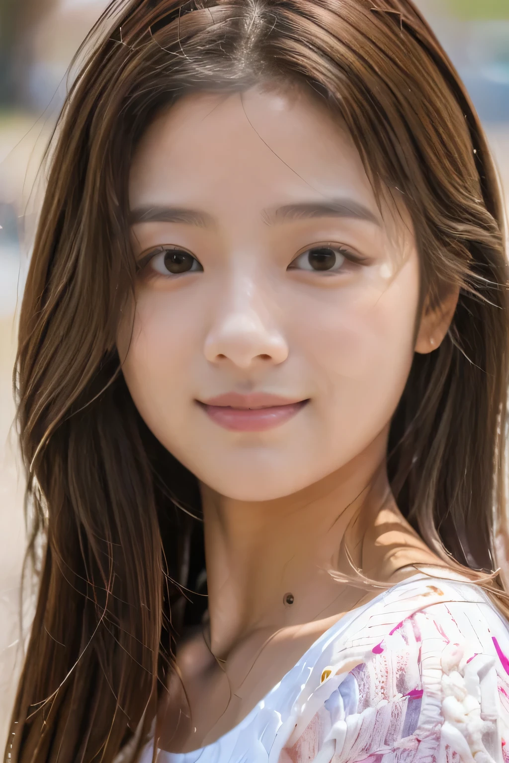 (masterpiece:1.3), (8K, realistic, Raw photo, highest quality: 1.4), front，15 year old Japanese woman、beautiful face, (realistic face), (light brown hair, short hair:1.3), Cute hairstyles, realistic eyes, beautiful eyes, glossy lips、 (realistic skin), beautiful skin, charm, ultra high resolution, close, portrait, golden ratio, detail makeup, look at the beholder, smile, double eyelid，round face，baby face，Cute Spring Clothes、close up shot