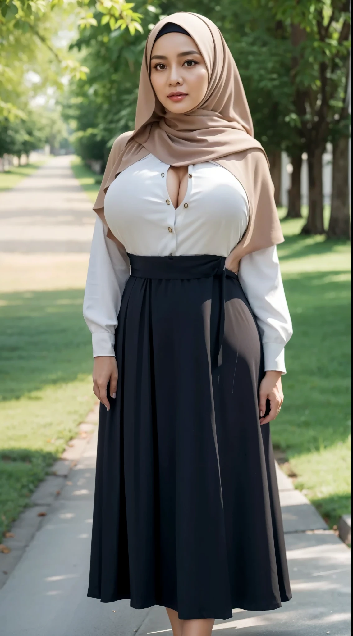 50 years Old, Hijab Indonesian mature woman, Big Tits : 66.9, Gamis, Breast out from her clothes : 1.9, at doctor office, Dark light, at Nighttime
