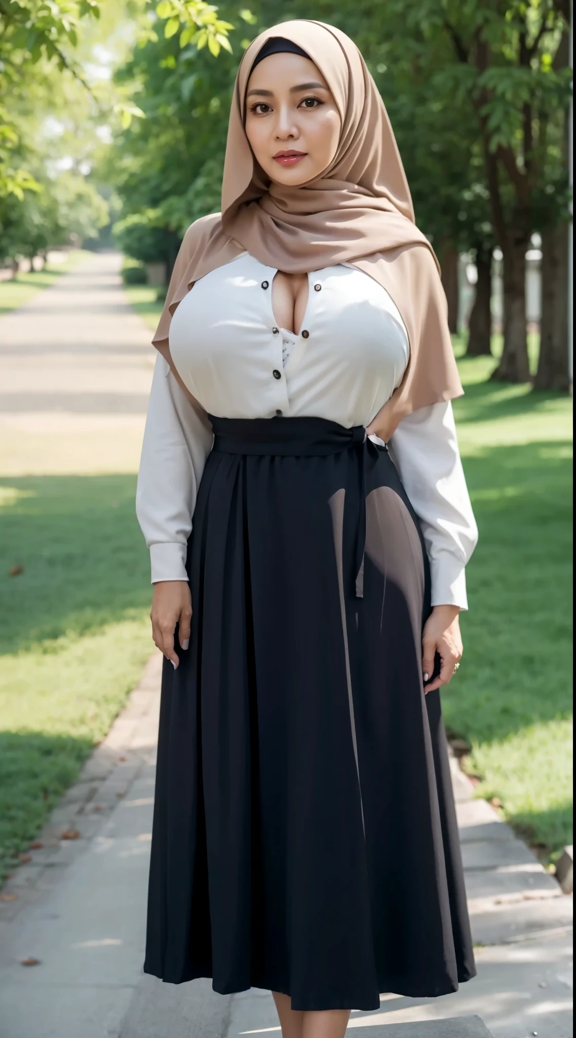 50 years Old, Hijab Indonesian mature woman, Big Tits : 66.9, Gamis, Breast out from her clothes : 1.9, at doctor office, Dark light, at Nighttime