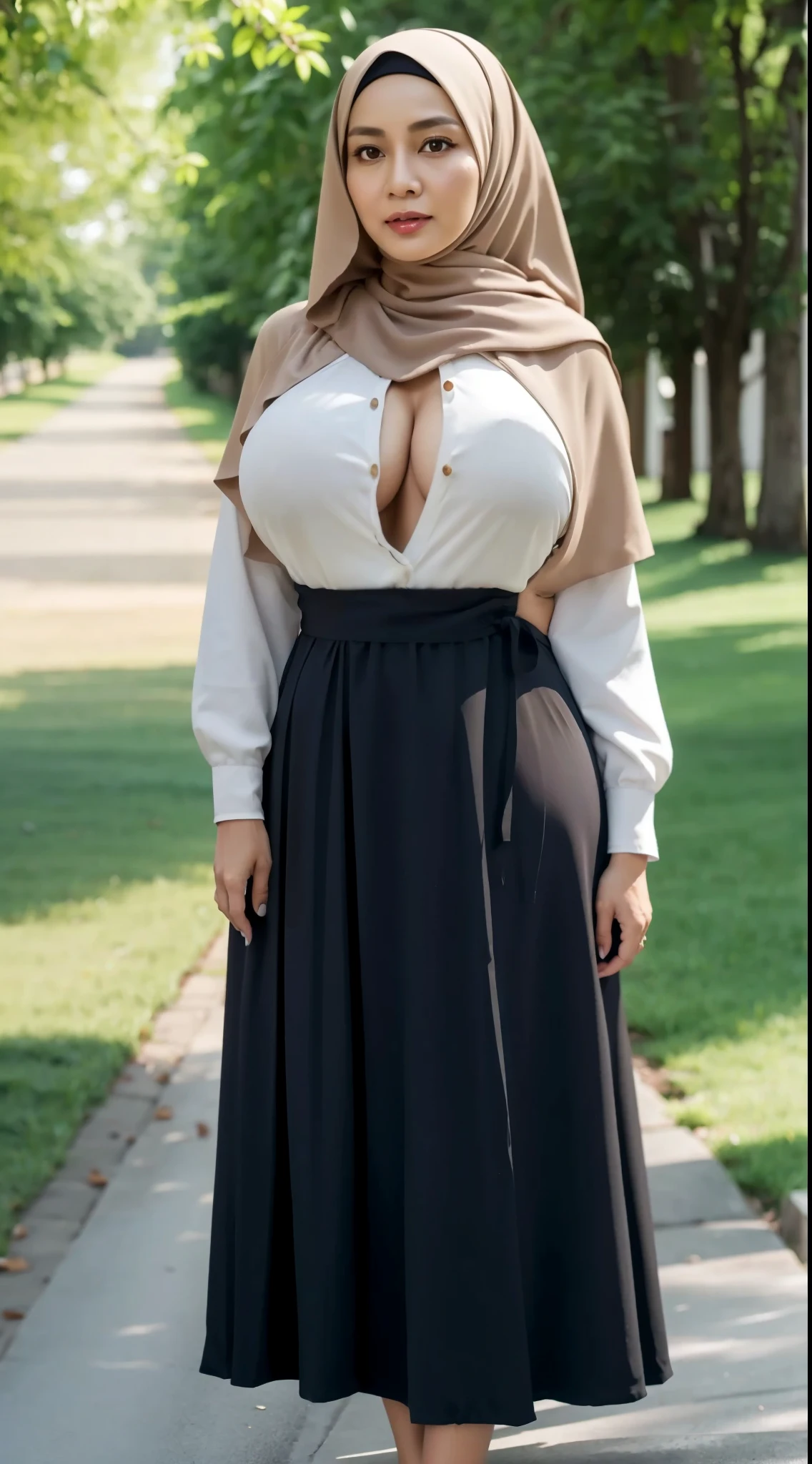 50 years Old, Hijab Indonesian mature woman, Big Tits : 66.9, Gamis, Breast out from her clothes : 1.9, at doctor office, Dark light, at Nighttime