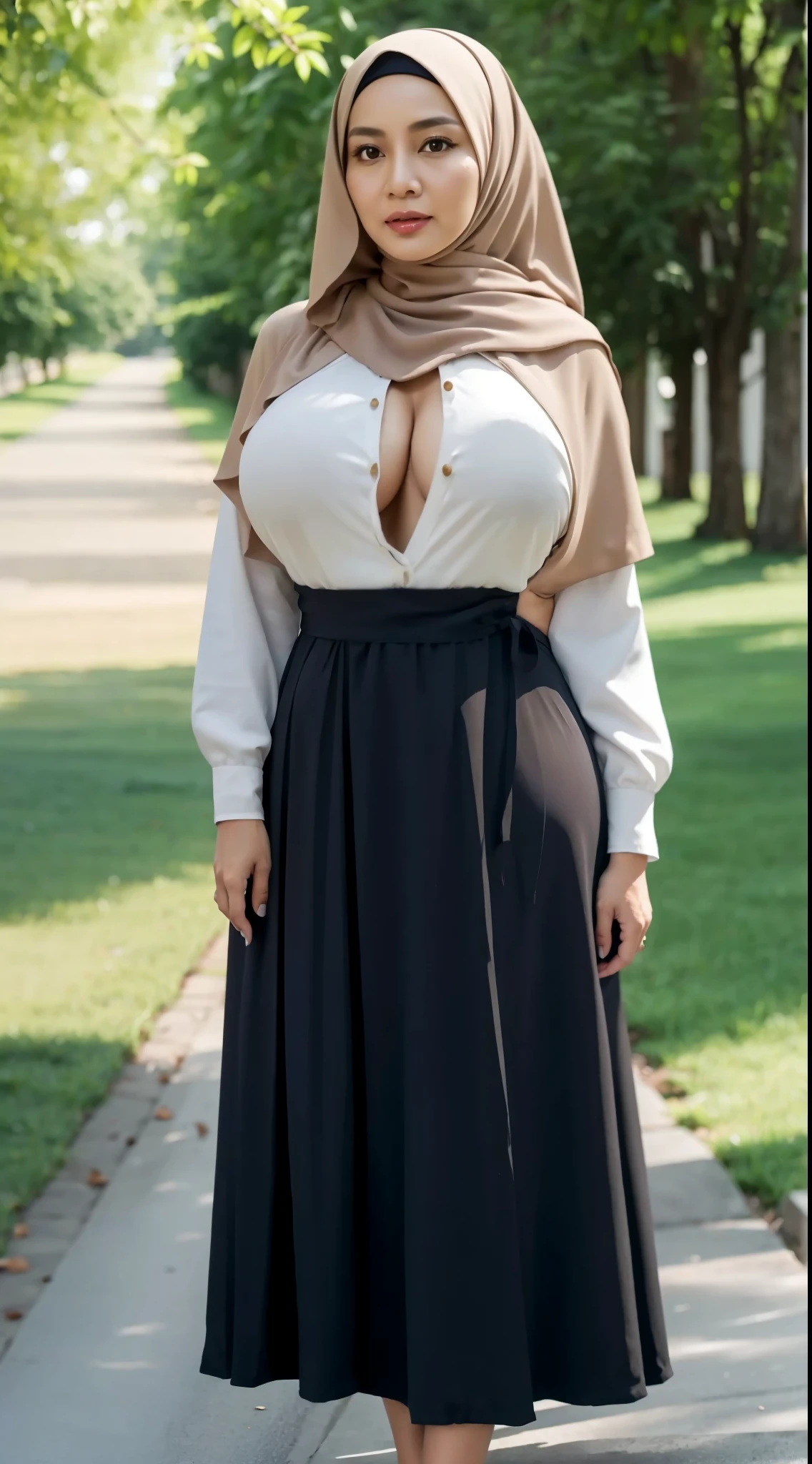 50 years Old, Hijab Indonesian mature woman, Big Tits : 66.9, Gamis, Breast out from her clothes : 1.9, at doctor office, Dark light, at Nighttime
