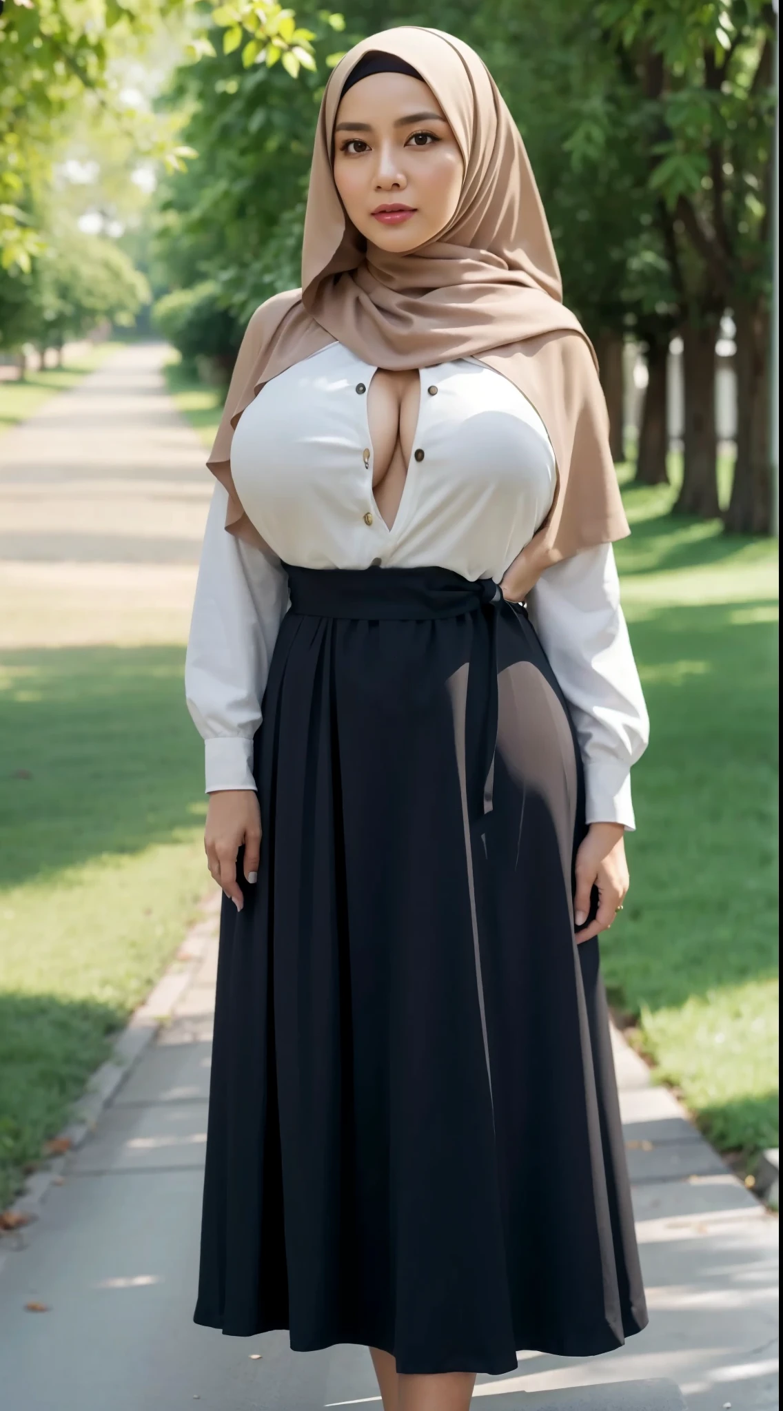 50 years Old, Hijab Indonesian mature woman, Big Tits : 66.9, Gamis, Breast out from her clothes : 1.9, at doctor office, Dark light, at Nighttime