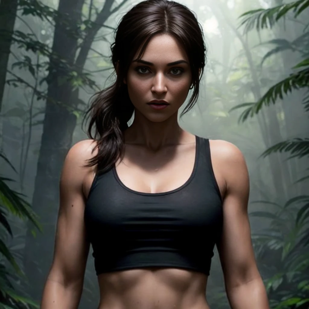 Lara croft, , realistic lighting, ((pele extremamente detalhada)), (olhos perfeitos), (((perfect hands))), (curvy hips:0.8), (cinematic lighting), (Fotorrealista:1.2), (desaturado:1.08), 8k, dslr, (Bokeh), ultra high resolution