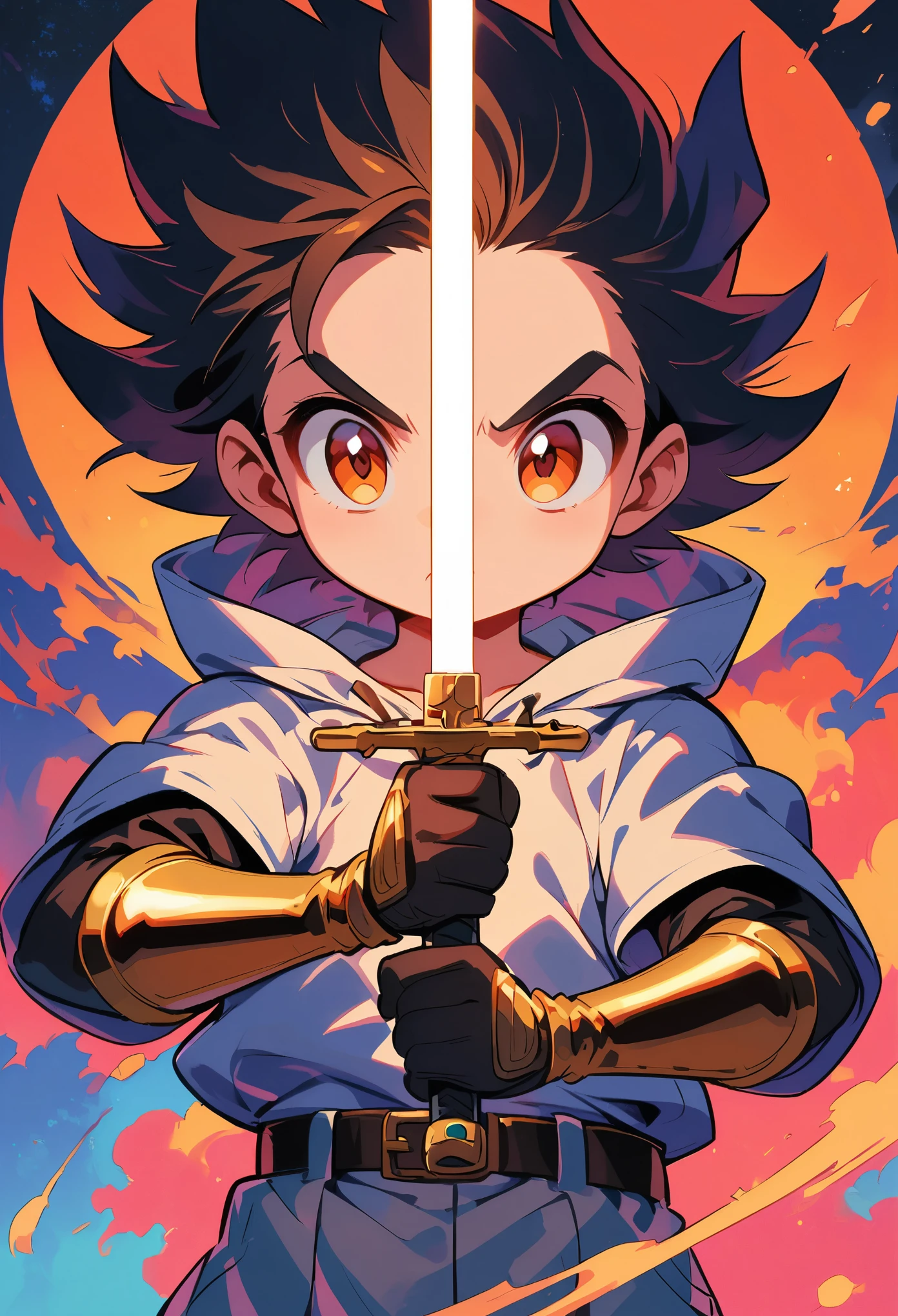 Astro Boy,Sword in both hands，sword focus