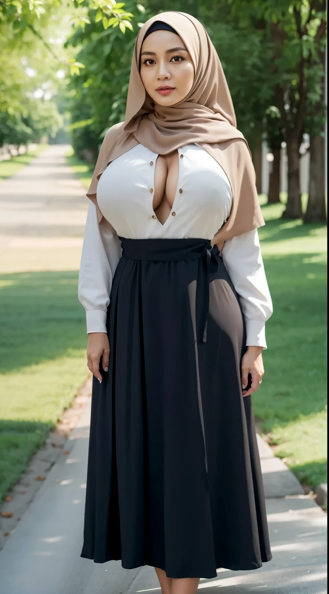 50 years Old, Hijab Indonesian mature woman, Big Tits : 66.9, Gamis, Breast out from her clothes : 1.9, at doctor office, Dark light, at Nighttime