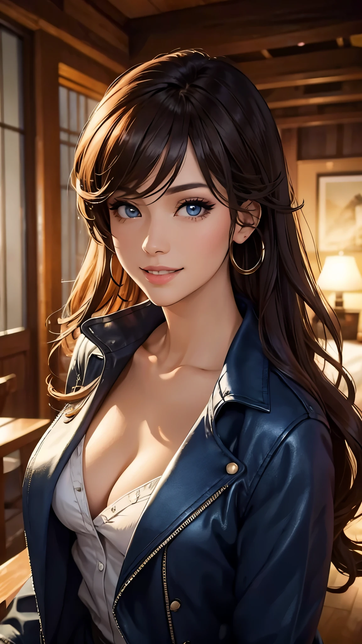 (best quality,ultra-detailed,photo-realistic:1.37),bright and vibrant colors,studio lighting,playful expression,stylish makeup,Trench Coat,hair flowing in the wind,alluring eyes,glossy lips,sexy pose, smiling in a confident and seductive way,posing for a professional photoshoot,shallow depth of field,highlighting the main subject,soft natural lighting,creating a dreamy and magical atmosphere.